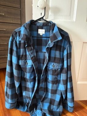 American Eagle Blue  and Black Buffalo Check Fleece Shacket